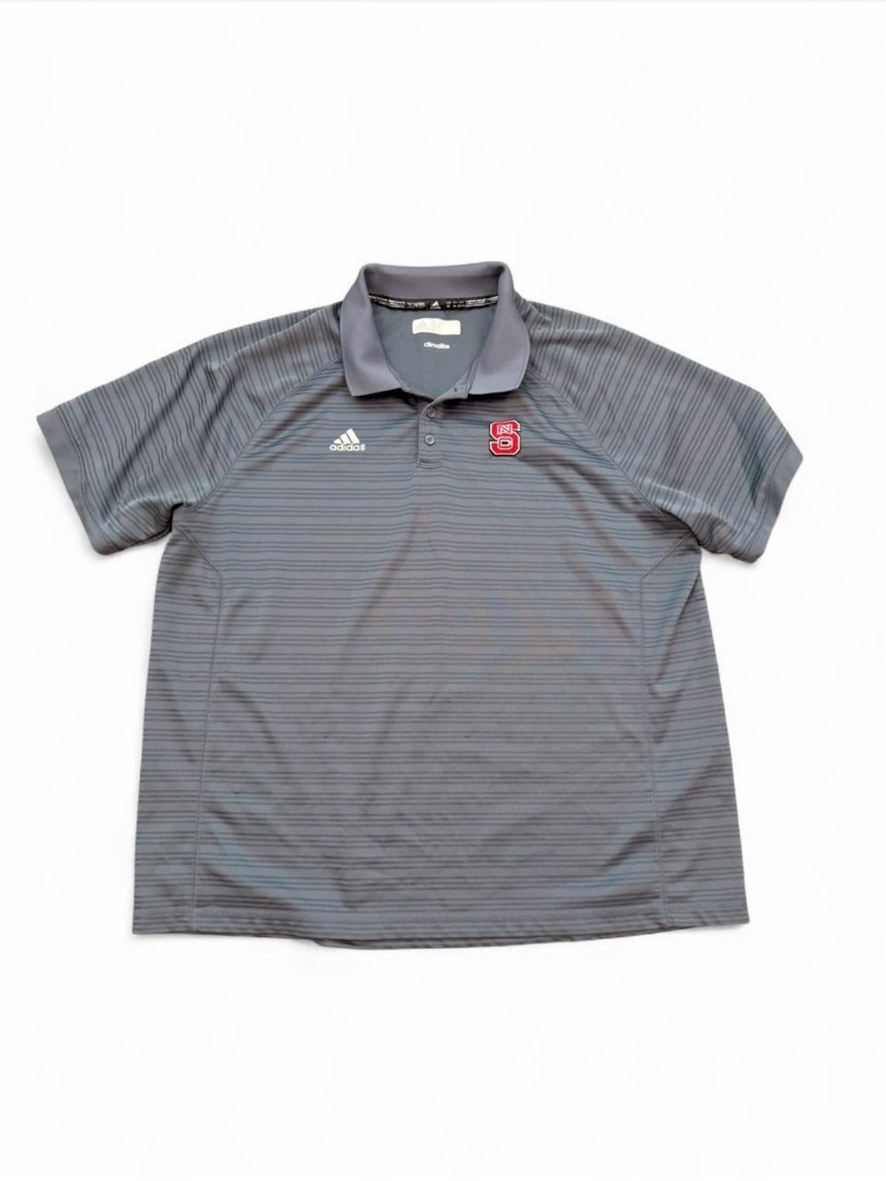 adidas Men's Gray Striped NC State Polo with Red Logo